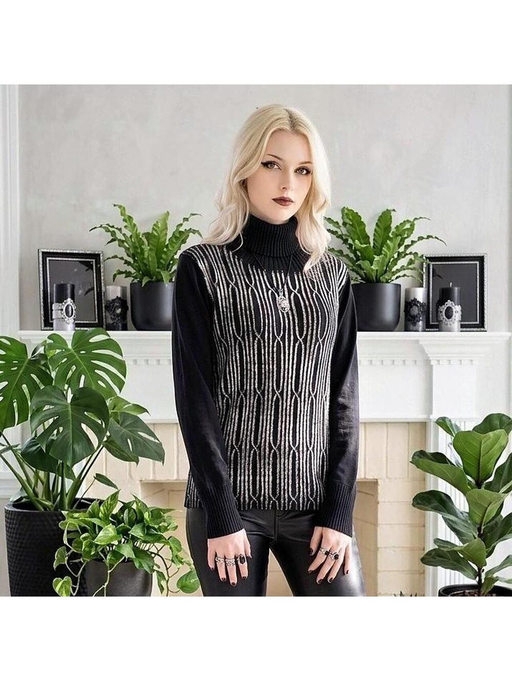 SPANNER VINTAGE Gothic Metallic Knit Turtleneck with a jersey back